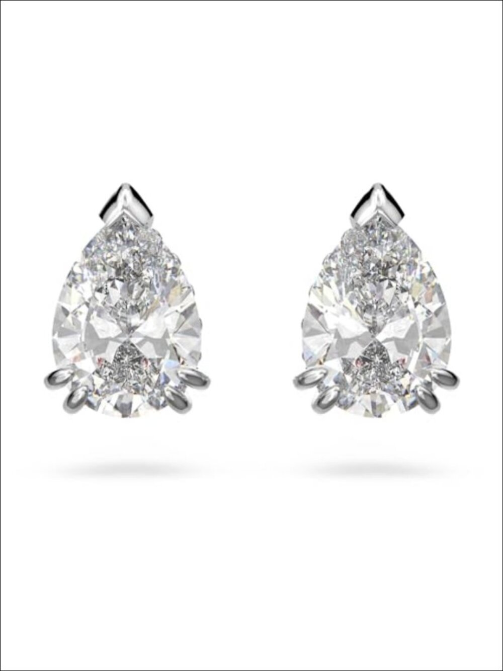 Pear Cut Cubic Zirconia Stud Earrings Rhodium Plated Push Back Everyday